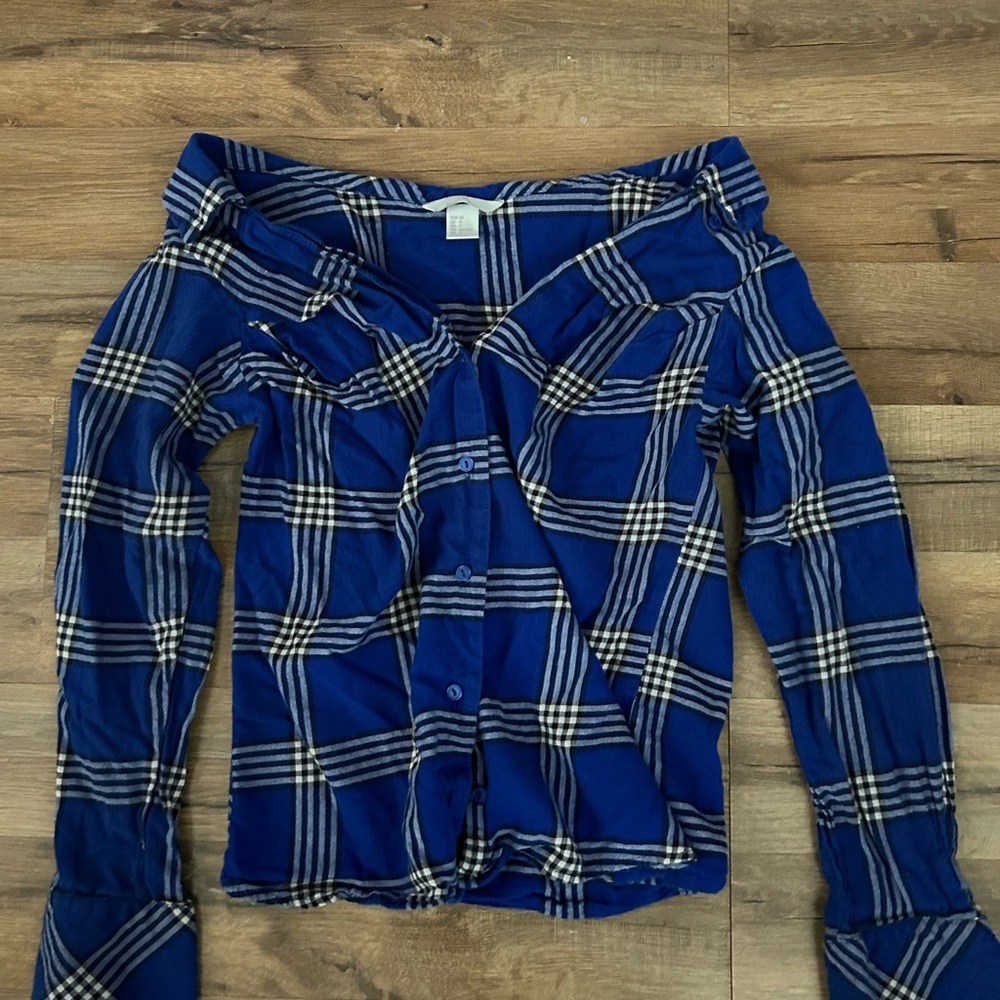 Off-shoulder Flannel Shirt